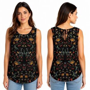 Cabi Floral Sleeveless Blouse Small Black Boho Top